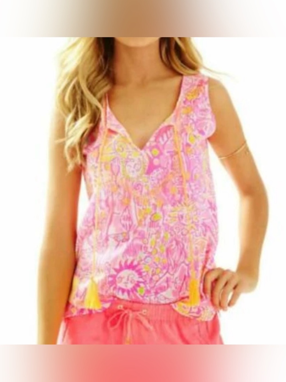 Lilly Pulitzer Pink and Orange Paisley Cotton Sleeveless Blouse - Size S